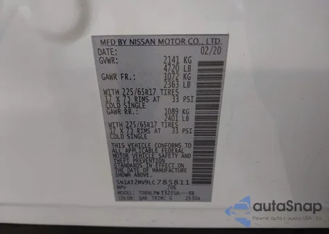 2020 Nissan Rogue S Intelligent Awd из США, поврежденный, VIN 5N1AT2MV9LC785811